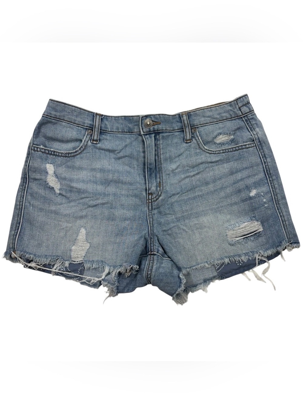 Aerie Light Wash Distressed Cutoff Jean Denim Shorts Stretch Waist Medium M